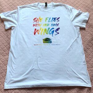 VINTAGE - Oregon Ravens: She Flies With Her Own Wings rainbow t-shirt -NEW- 2XL